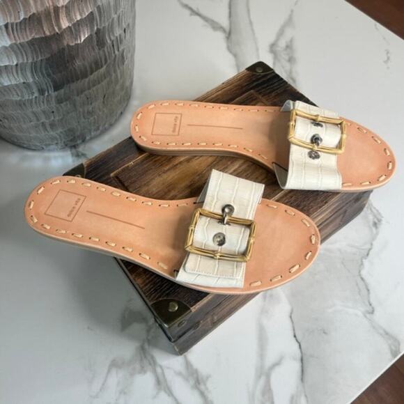Dolce Vita Dasa Sandals in Eggshell Embossed Leather - Picture 1 of 8